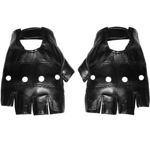 Faux Leather Fingerless Moto Gloves Black